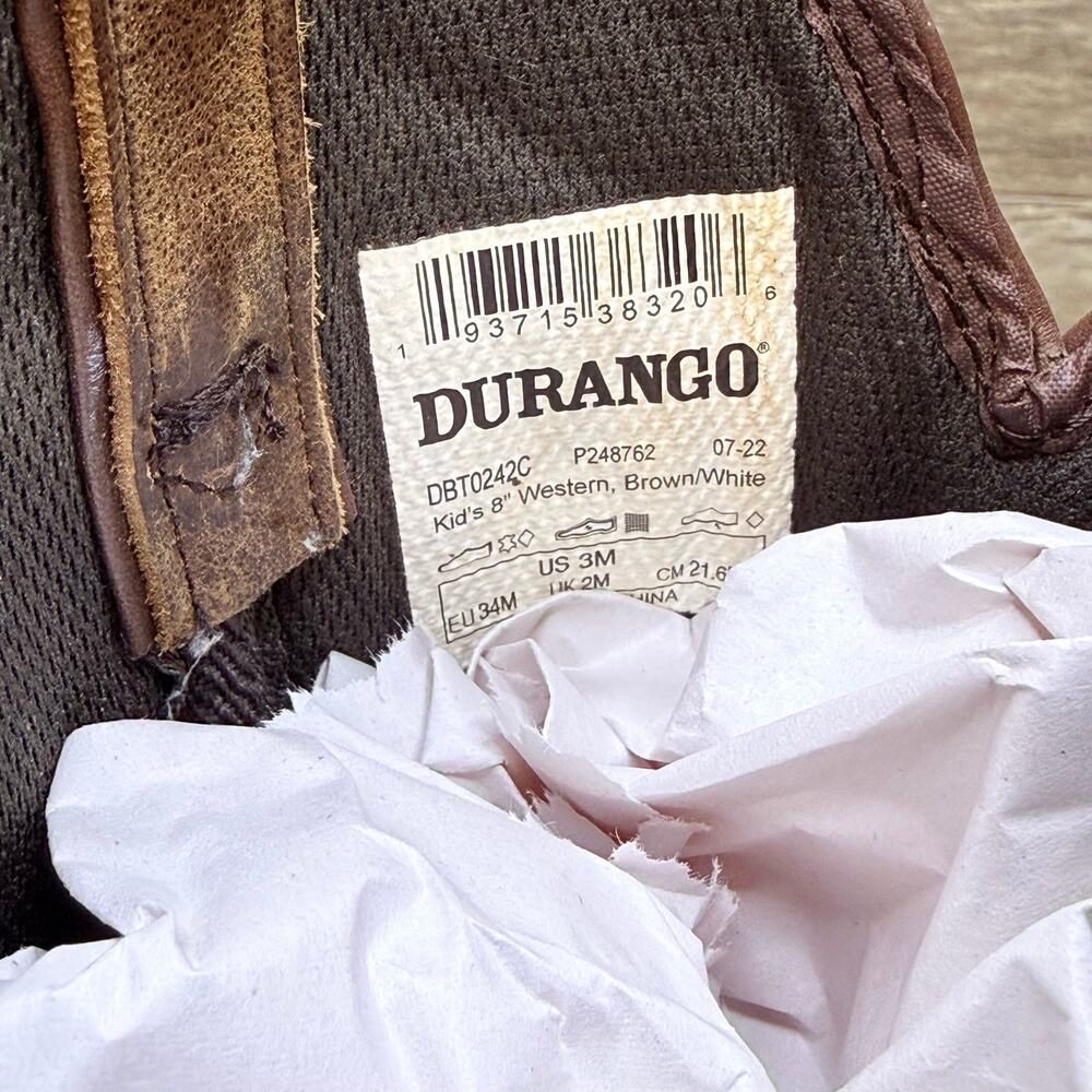 Durango Youth - Size 3M - Brown / White / Pink Square Toe Cowboy Boots DBT0242C - Picture 9 of 12